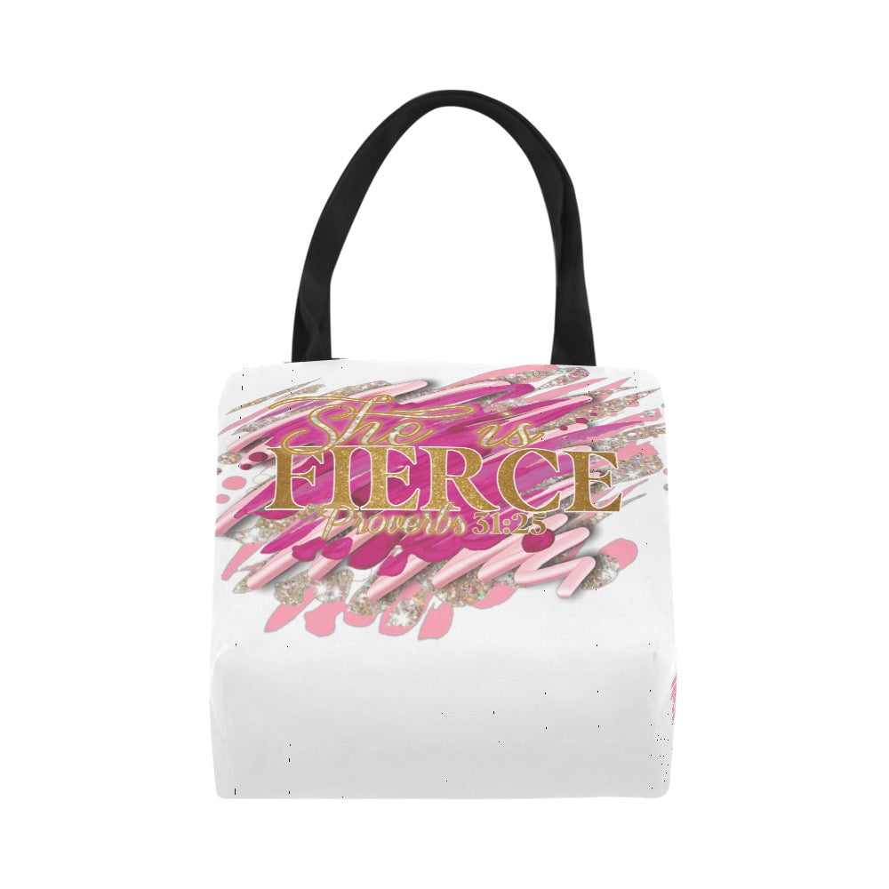 White She is Fierce Canvas Tote Bag