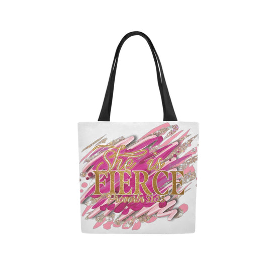 White She is Fierce Canvas Tote Bag