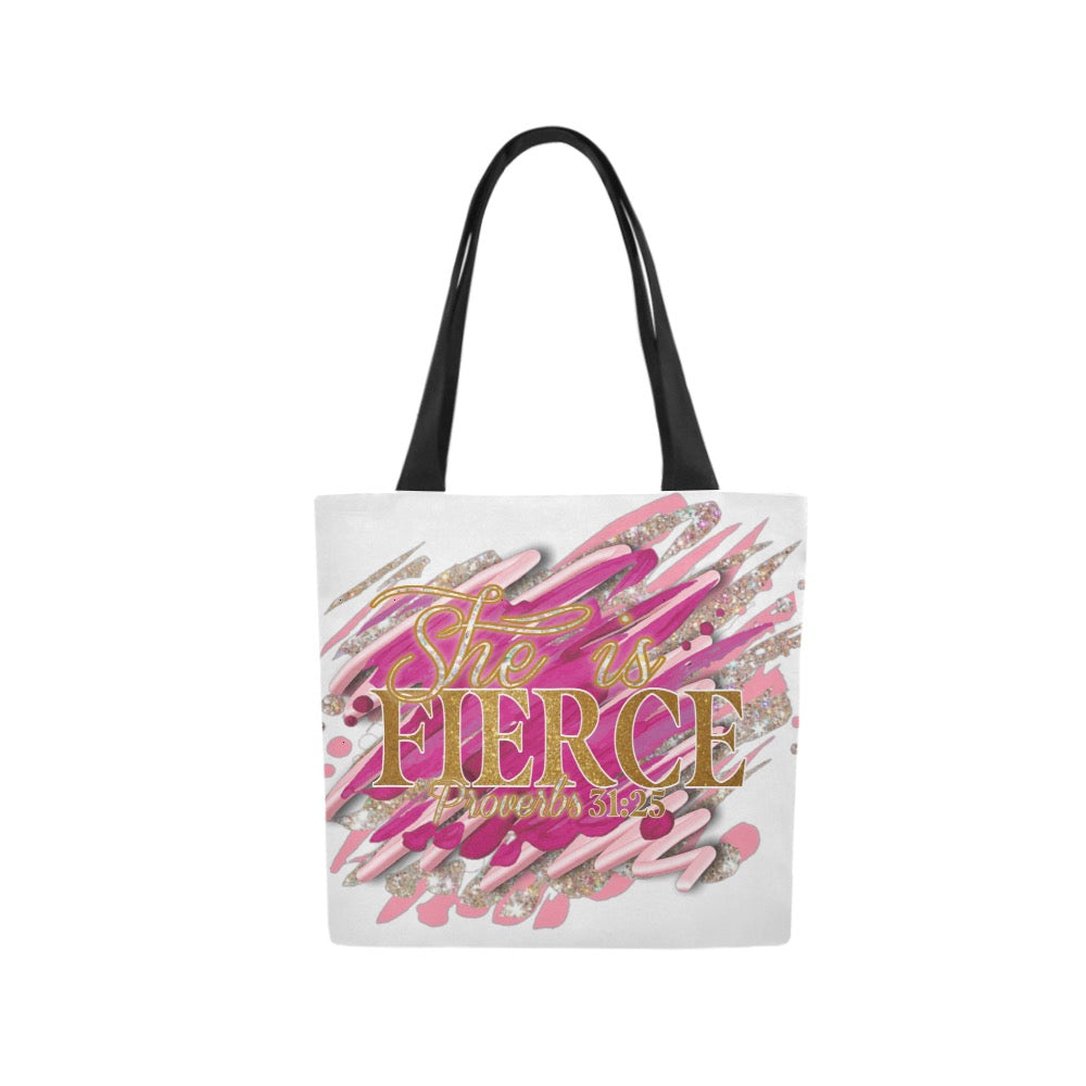 White She is Fierce Canvas Tote Bag