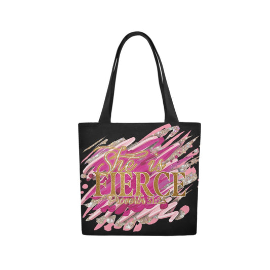 Black She is Fierce Canvas Tote Bag